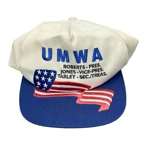 Vintage UMWA Trucker Hat Cap American Flag Big Logo USA Coal Mining Snapback 90s
